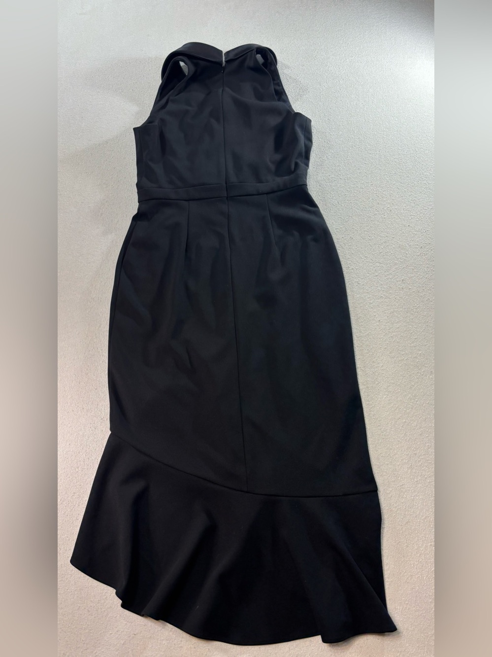 XSCAPE Black Cocktail Dress Size 8 Satin Shawl Collar Ruffle Hem Midi Formal - Picture 2 of 7